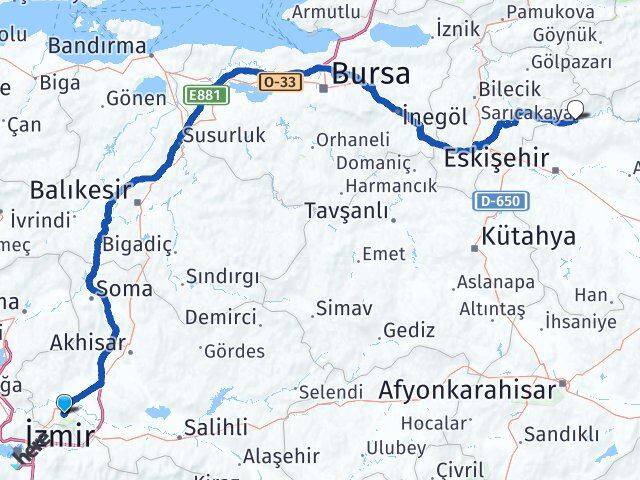 Manisa Sarıcakaya Eskişehir Arası Kaç Km - Yol Haritası