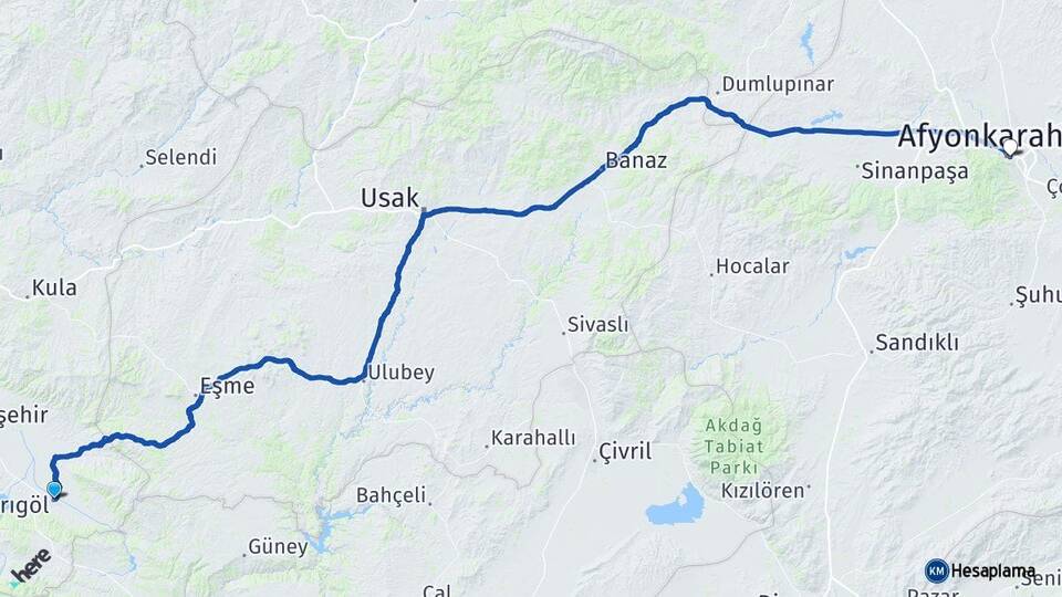Manisa Sarıgöl Afyonkarahisar Arası Kaç Km - Yol Haritası