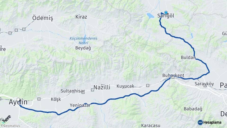 Manisa Sarıgöl Aydın Arası Kaç Km - Yol Haritası