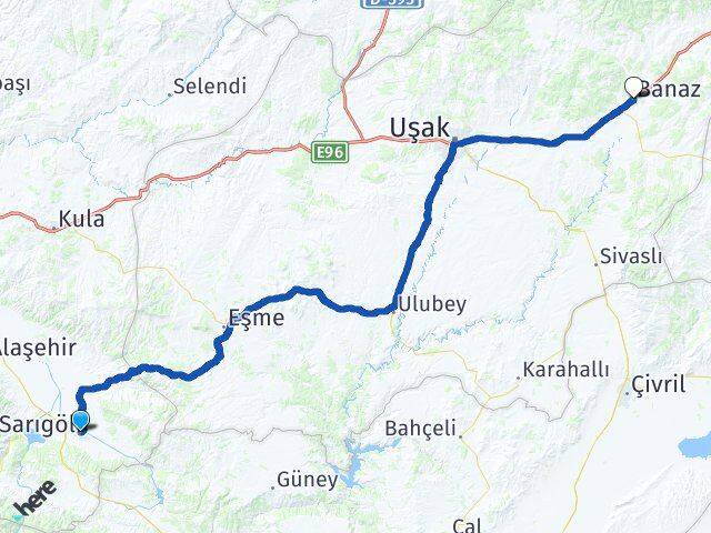Manisa Sarıgöl Banaz Uşak Arası Kaç Km - Yol Haritası