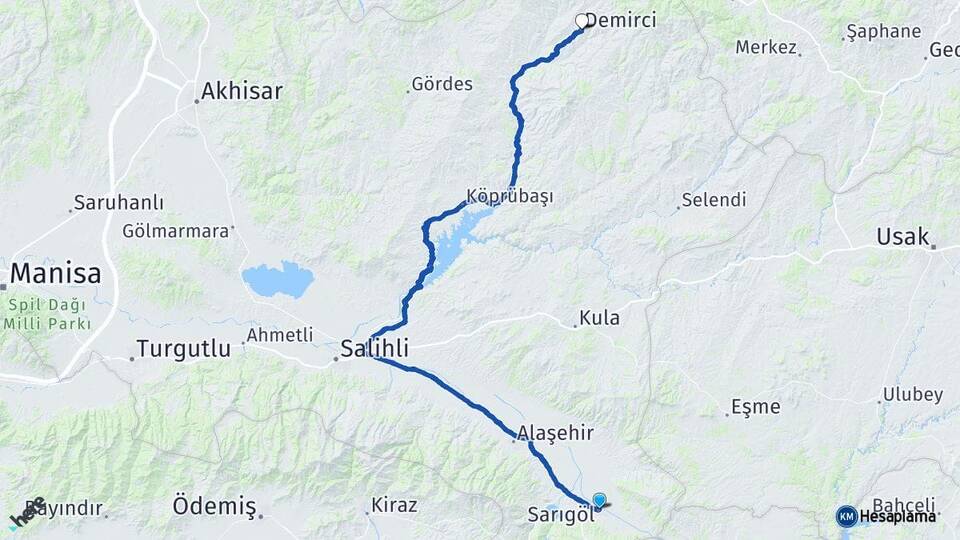 Manisa Sarıgöl Demirci Arası Kaç Km - Yol Haritası
