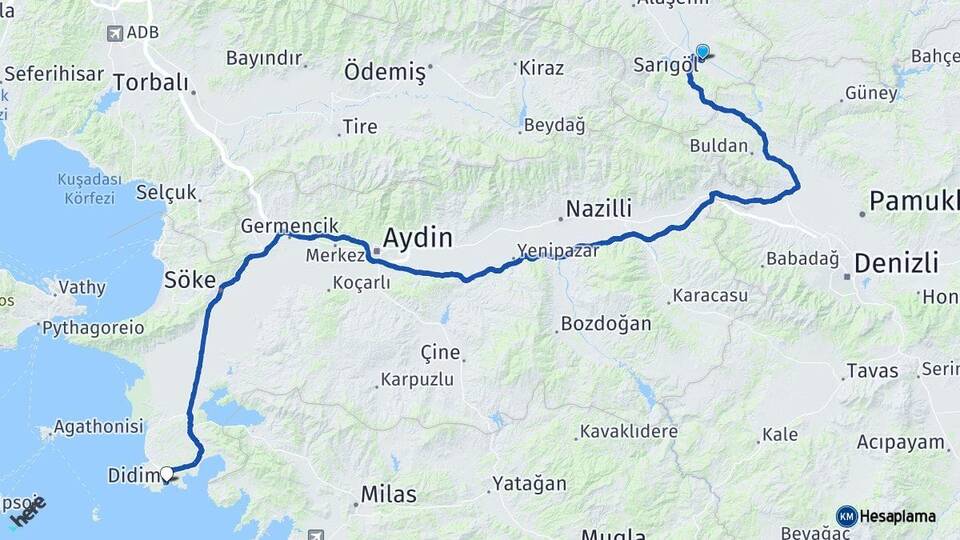 Manisa Sarıgöl Didim Aydın Arası Kaç Km - Yol Haritası