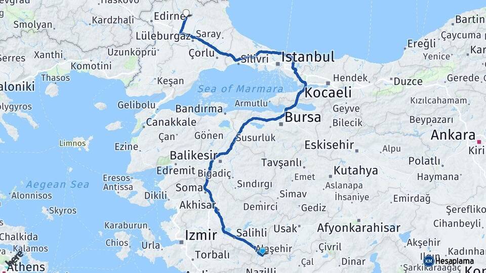 Manisa Sarıgöl Kırklareli Arası Kaç Km - Yol Haritası