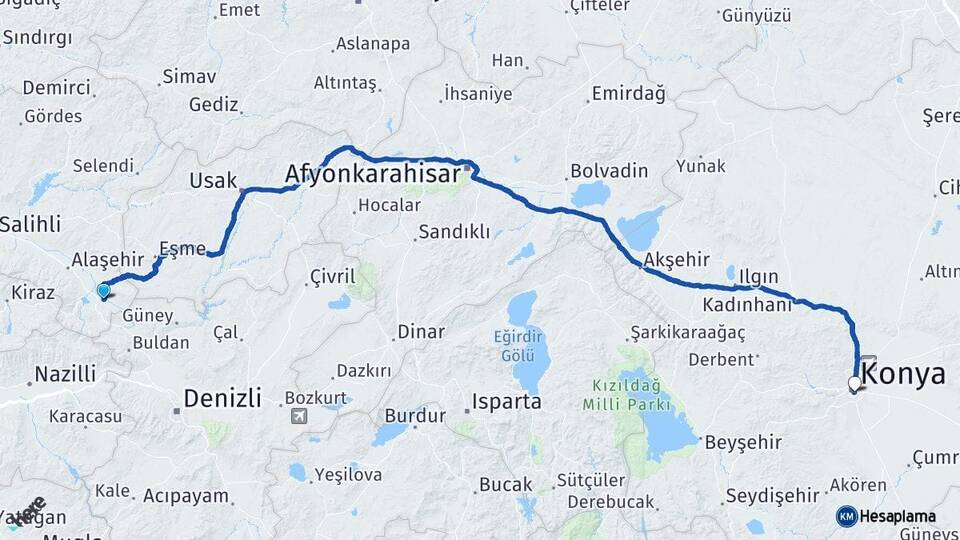Manisa Sarıgöl Konya Arası Kaç Km - Yol Haritası