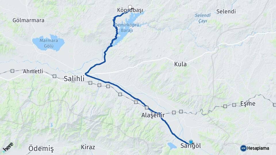 Manisa Sarıgöl Köprübaşı Arası Kaç Km - Yol Haritası