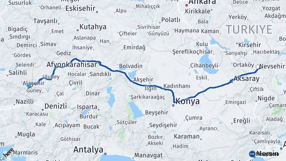Manisa Sarıgöl Nevşehir Arası Kaç Km - Yol Haritası