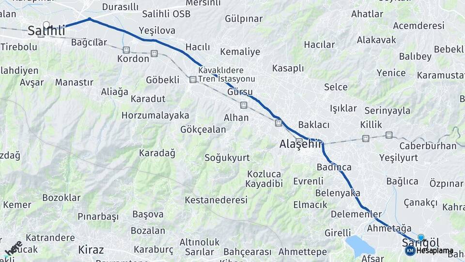 Manisa Sarıgöl Salihli Arası Kaç Km - Yol Haritası