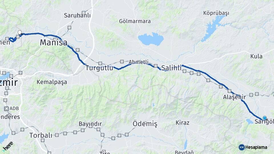 Manisa Sarıgöl Şehzadeler Arası Kaç Km - Yol Haritası