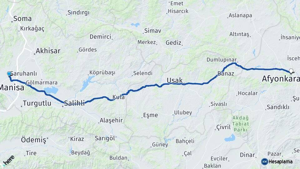 Manisa Saruhanlı Afyonkarahisar Arası Kaç Km - Yol Haritası