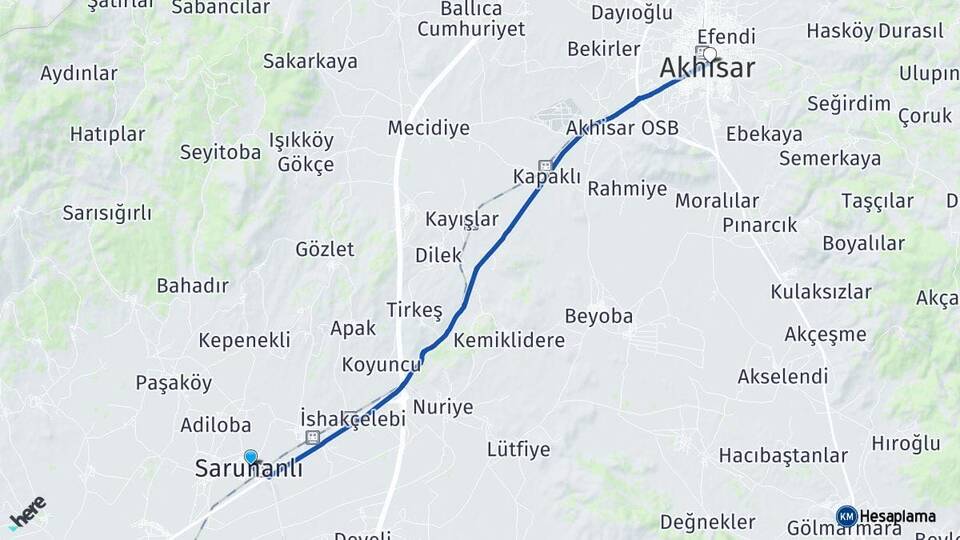 Manisa Saruhanlı Akhisar Arası Kaç Km - Yol Haritası