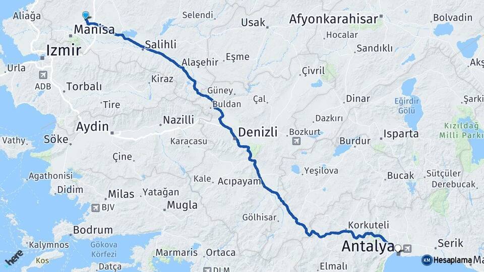 Manisa Saruhanlı Antalya Arası Kaç Km - Yol Haritası