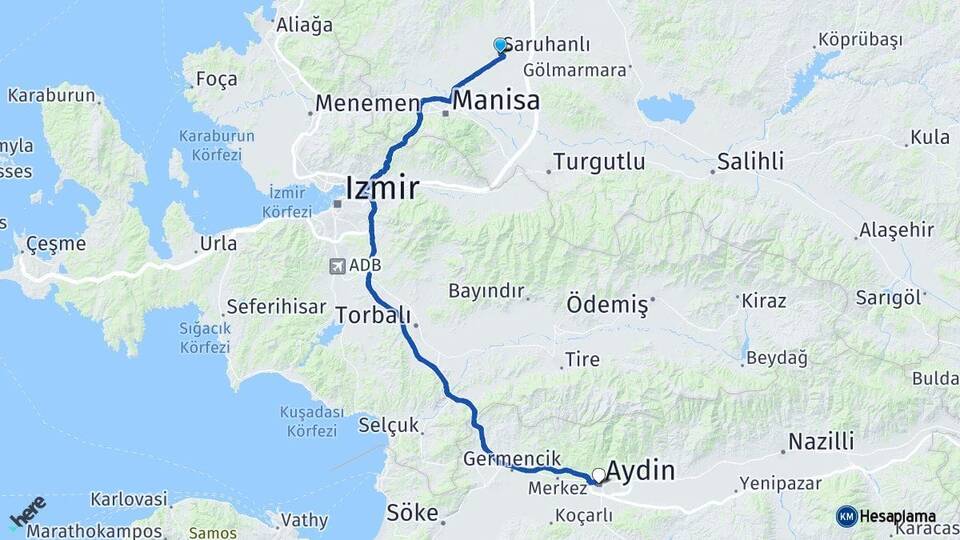 Manisa Saruhanlı Aydın Arası Kaç Km - Yol Haritası