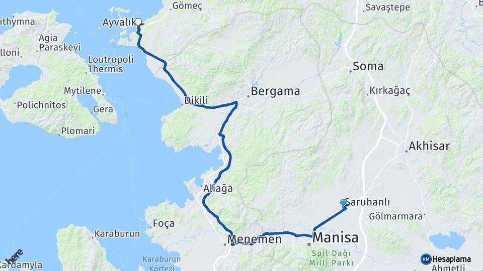 Manisa Saruhanlı Ayvalık Balıkesir Arası Kaç Km - Yol Haritası