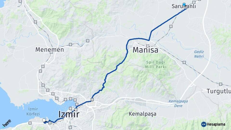 Manisa Saruhanlı Balçova İzmir Arası Kaç Km - Yol Haritası