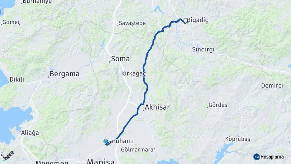 Manisa Saruhanlı Bigadiç Balıkesir Arası Kaç Km - Yol Haritası