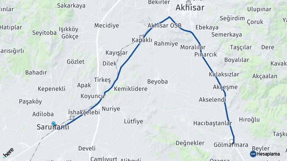 Manisa Saruhanlı Gölmarmara Arası Kaç Km - Yol Haritası