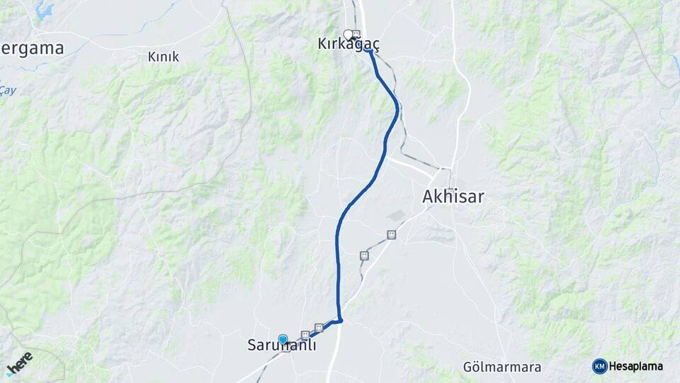 Manisa Saruhanlı Kırkağaç Arası Kaç Km - Yol Haritası