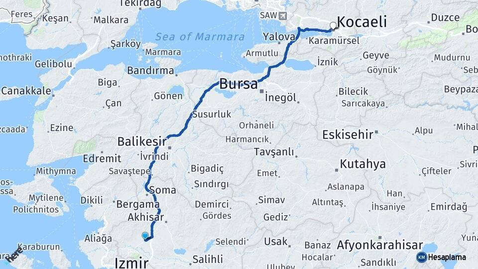 Manisa Saruhanlı Kocaeli Arası Kaç Km - Yol Haritası