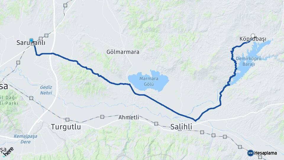 Manisa Saruhanlı Köprübaşı Arası Kaç Km - Yol Haritası