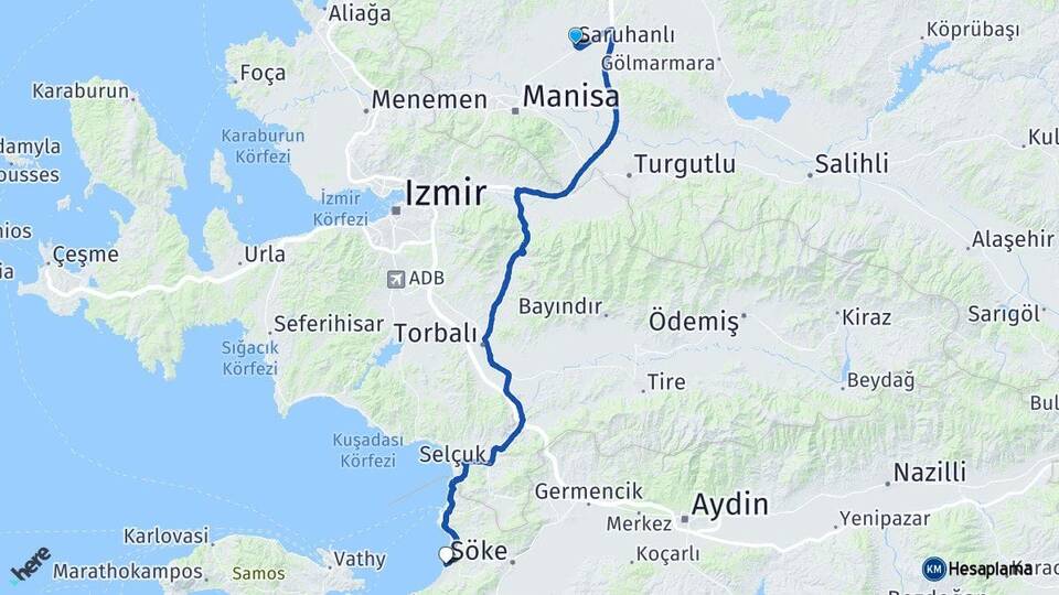 Manisa Saruhanlı Kuşadası Aydın Arası Kaç Km - Yol Haritası
