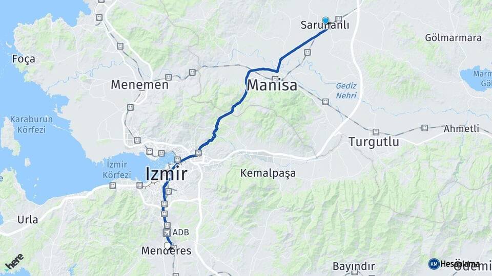 Manisa Saruhanlı Menderes İzmir Arası Kaç Km - Yol Haritası