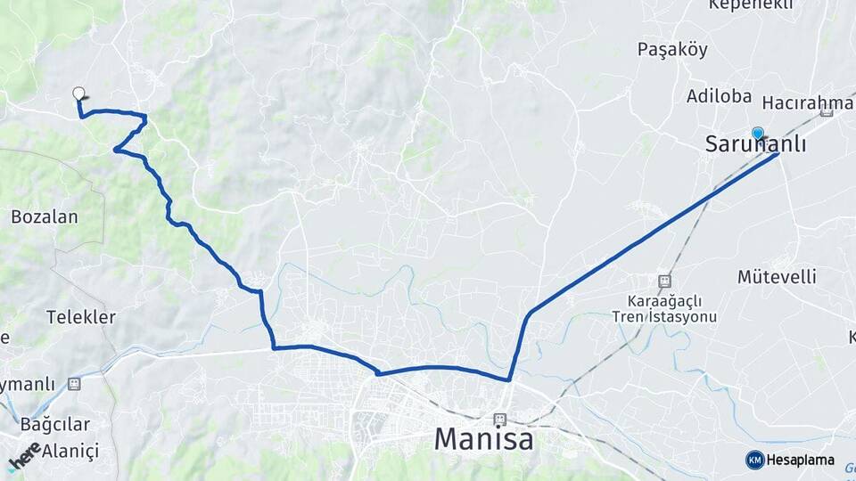 Manisa Saruhanlı Ortaköy Yunusemre Arası Kaç Km - Yol Haritası