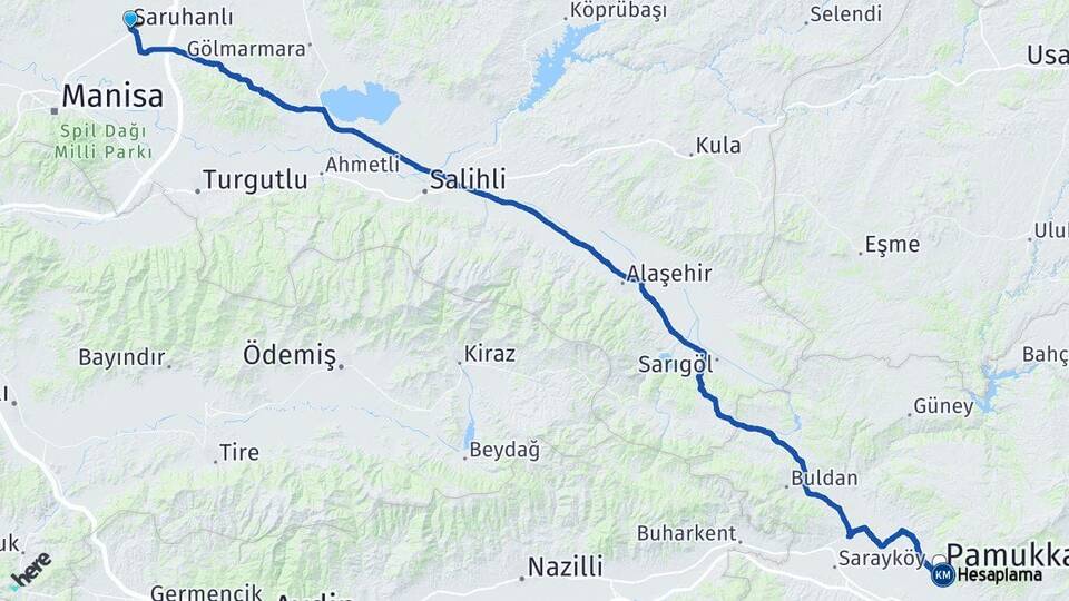 Manisa Saruhanlı Pamukkale Denizli Arası Kaç Km - Yol Haritası