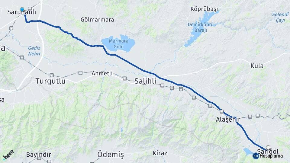 Manisa Saruhanlı Sarıgöl Arası Kaç Km - Yol Haritası