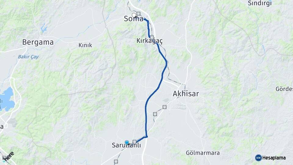 Manisa Saruhanlı Soma Arası Kaç Km - Yol Haritası