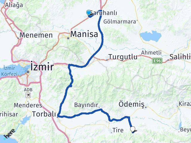 Manisa Saruhanlı Tire İzmir Arası Kaç Km - Yol Haritası