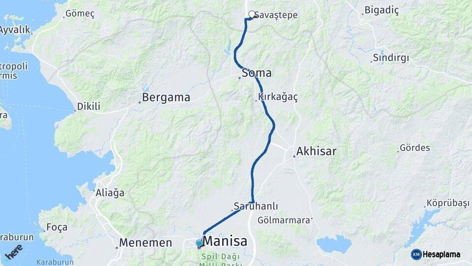 Manisa Savaştepe Balıkesir Arası Kaç Km - Yol Haritası