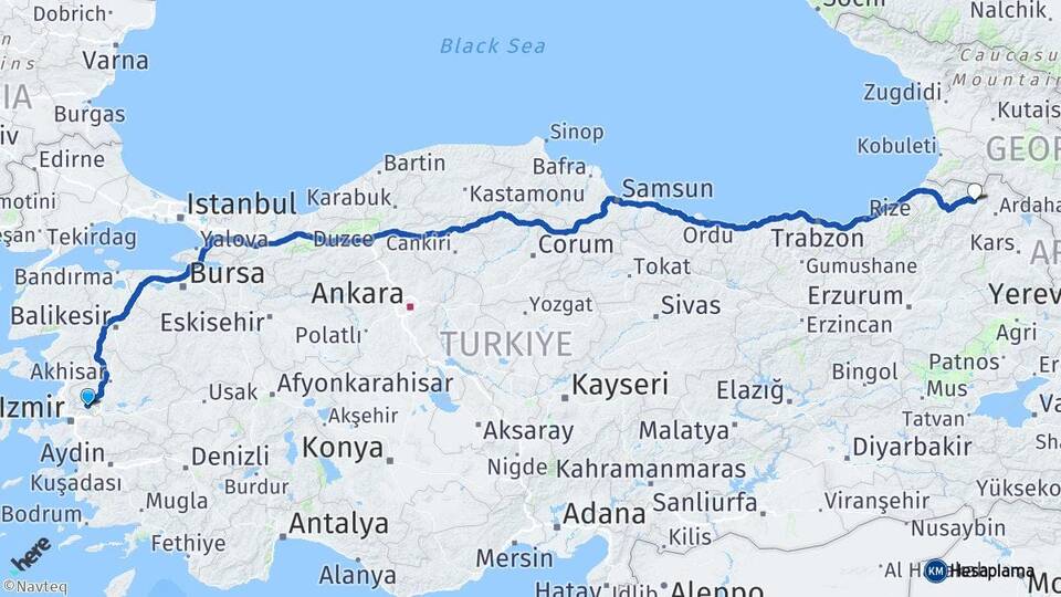 Manisa Şavşat Artvin Arası Kaç Km - Yol Haritası