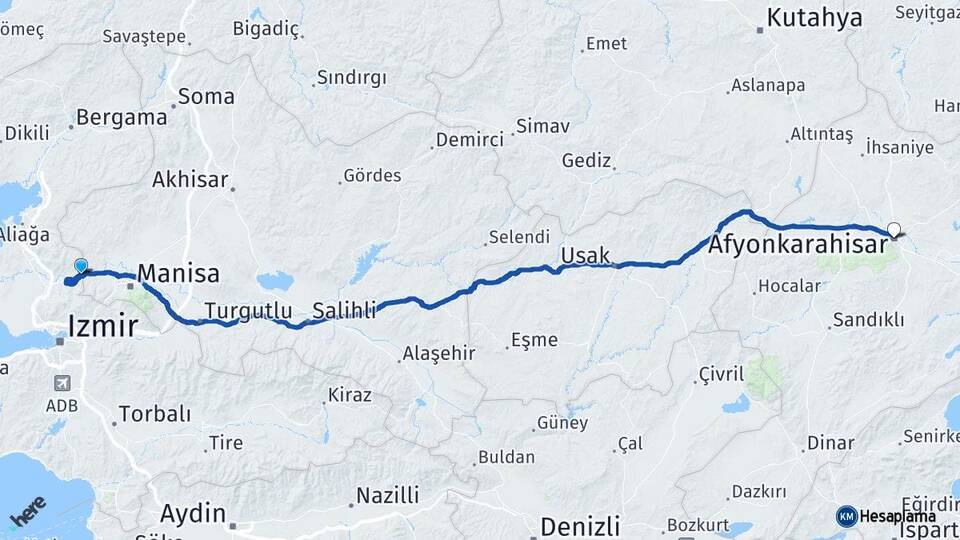 Manisa Şehzadeler Afyonkarahisar Arası Kaç Km - Yol Haritası