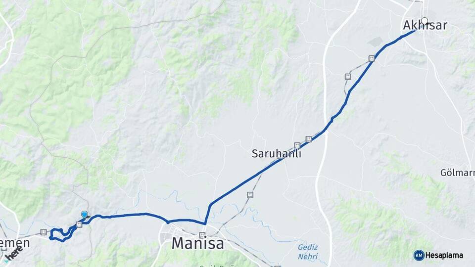 Manisa Şehzadeler Akhisar Arası Kaç Km - Yol Haritası