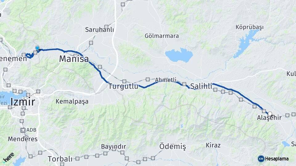Manisa Şehzadeler Alaşehir Arası Kaç Km - Yol Haritası