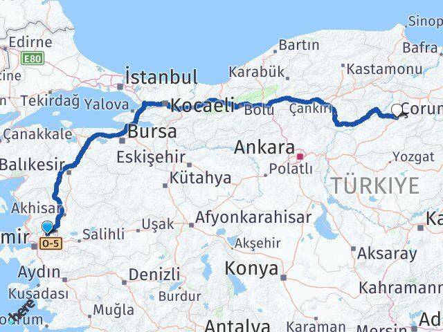 Manisa Şehzadeler Çorum Arası Kaç Km - Yol Haritası