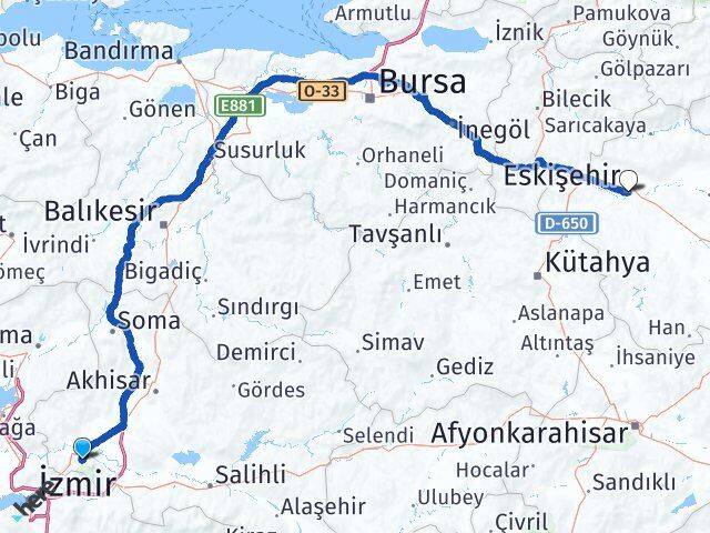 Manisa Şehzadeler Eskişehir Arası Kaç Km - Yol Haritası