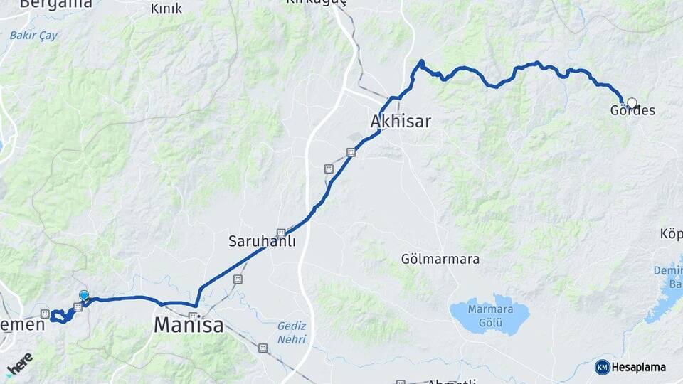 Manisa Şehzadeler Gördes Arası Kaç Km - Yol Haritası
