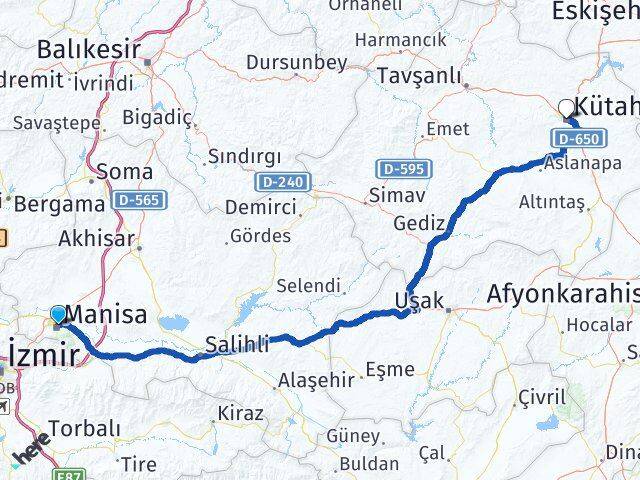 Manisa Şehzadeler Kütahya Arası Kaç Km - Yol Haritası