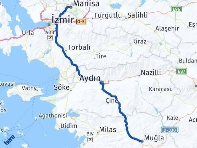 Manisa Şehzadeler Muğla Arası Kaç Km - Yol Haritası