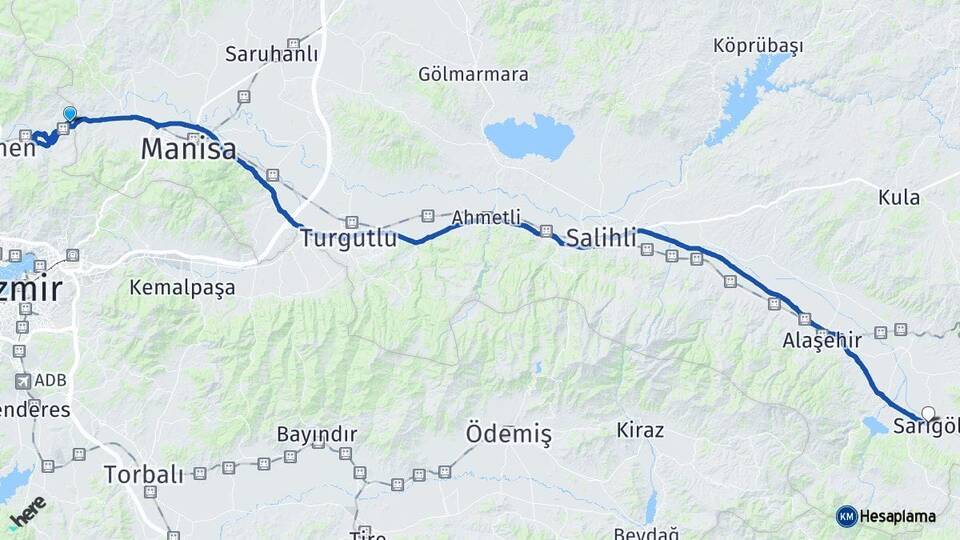Manisa Şehzadeler Sarıgöl Arası Kaç Km - Yol Haritası