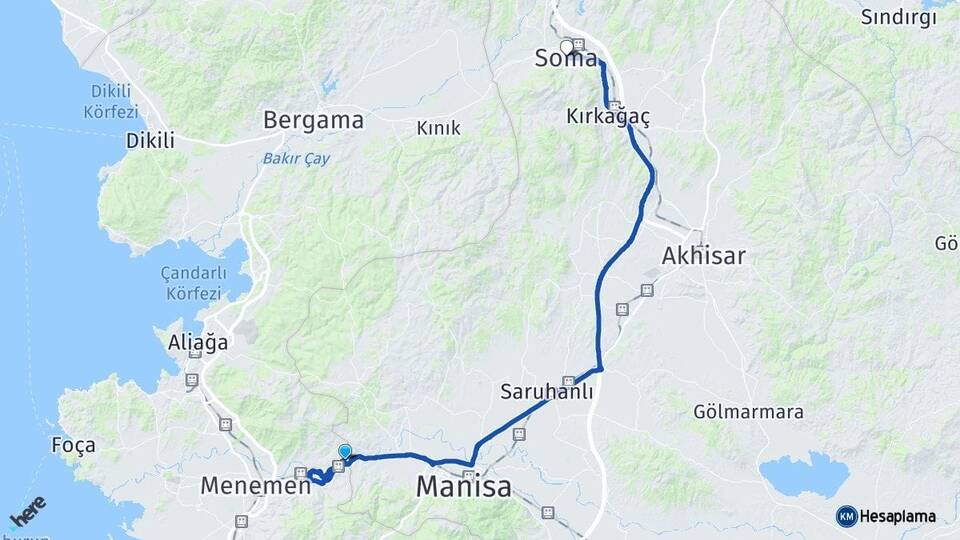 Manisa Şehzadeler Soma Arası Kaç Km - Yol Haritası