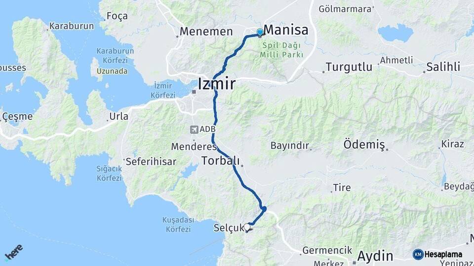Manisa Selçuk İzmir Arası Kaç Km - Yol Haritası