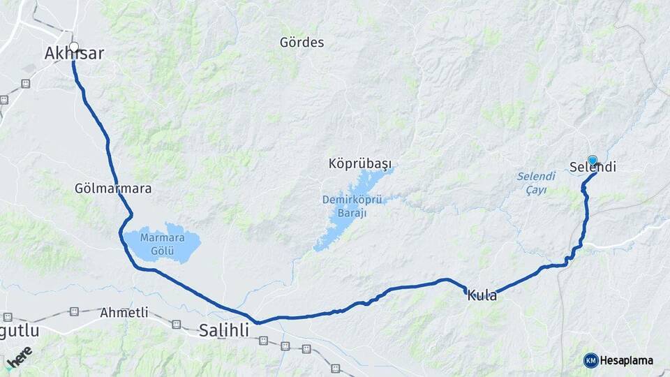 Manisa Selendi Akhisar Arası Kaç Km - Yol Haritası