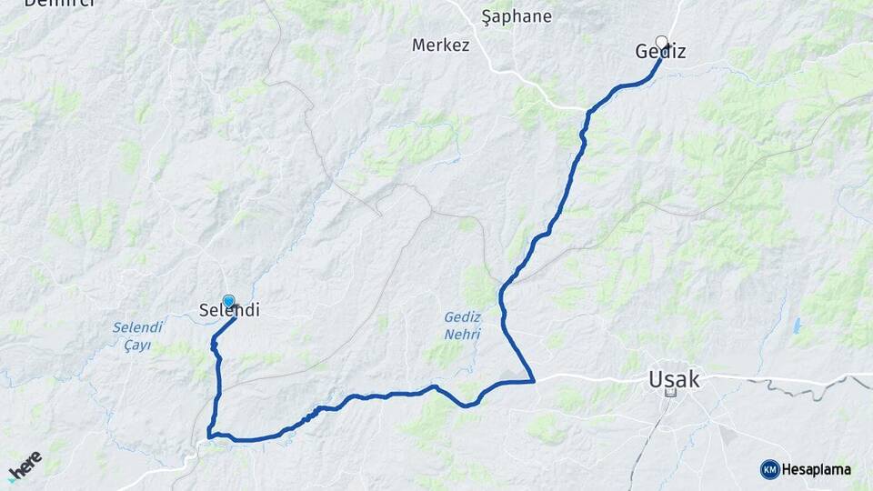 Manisa Selendi Gediz Kütahya Arası Kaç Km - Yol Haritası