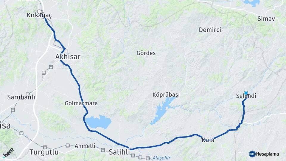 Manisa Selendi Kırkağaç Arası Kaç Km - Yol Haritası