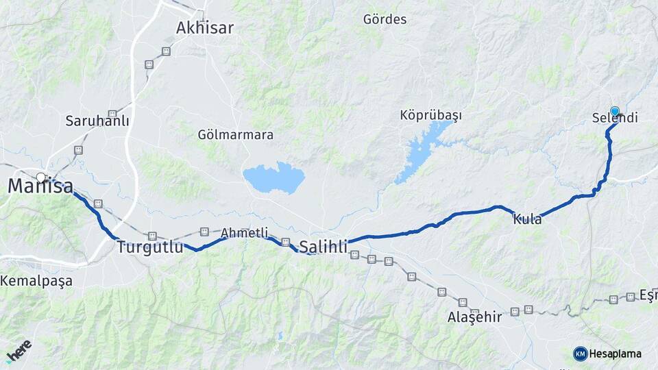 Manisa Selendi Şehzadeler Arası Kaç Km - Yol Haritası