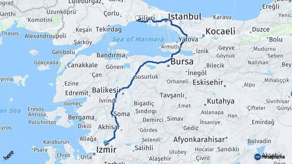 Manisa Silivri İstanbul Arası Kaç Km - Yol Haritası