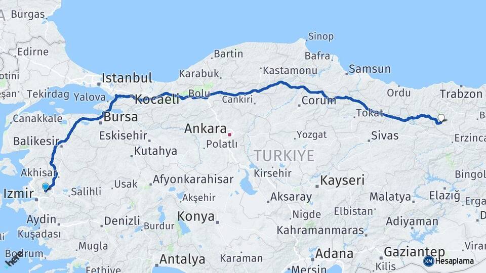 Manisa Şiran Gümüşhane Arası Kaç Km - Yol Haritası