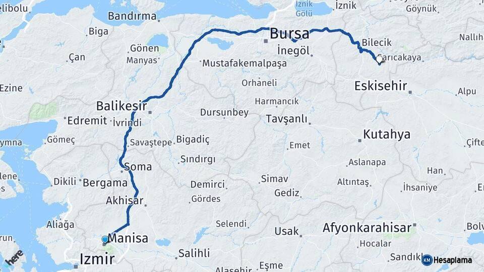 Manisa Söğüt Bilecik Arası Kaç Km - Yol Haritası